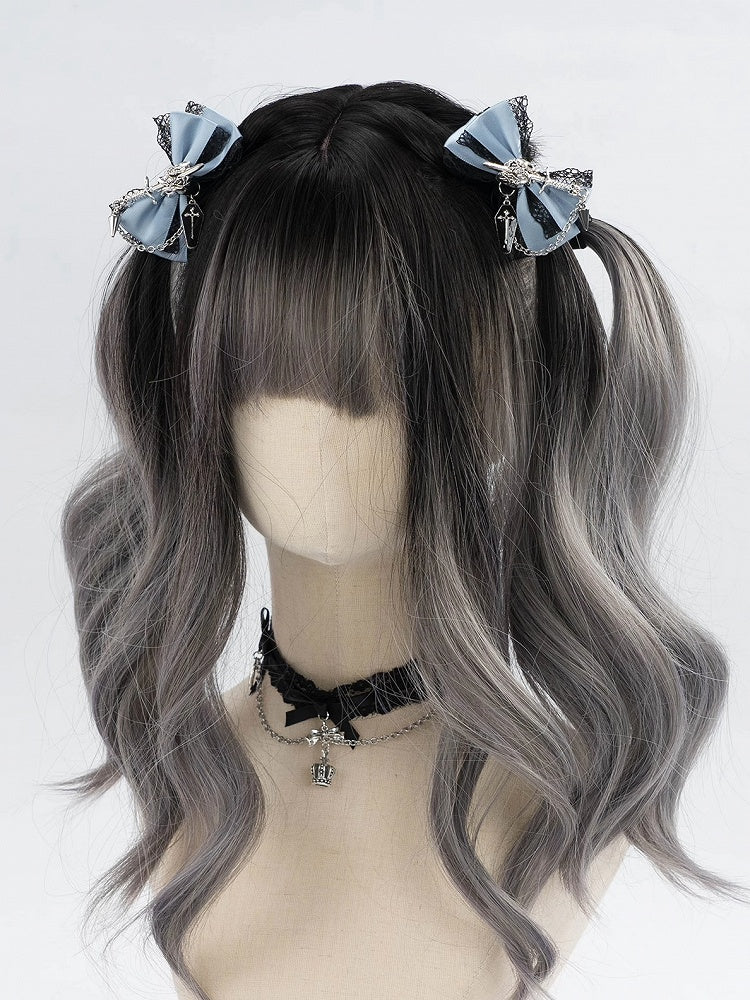 5 Colors Coffin Charm Gothic Cross Jirai Kei Bowknot Hairclips with Chain