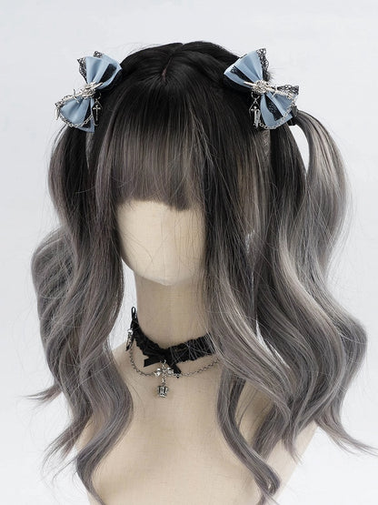 5 Colors Coffin Charm Gothic Cross Jirai Kei Bowknot Hairclips with Chain