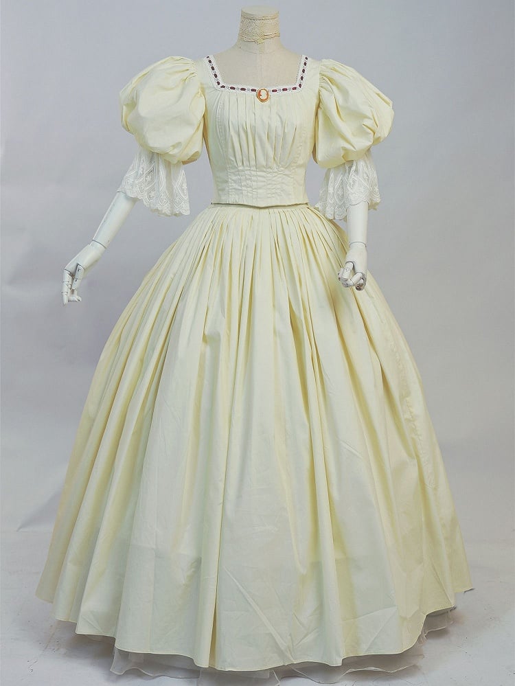 Bavarian Landhaus Historical Costume - Light Yellow Boned Bodice Top + Skirt + Corset Belt