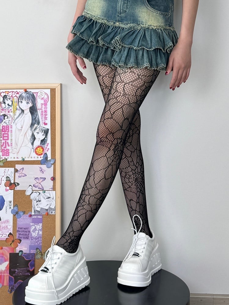 Black Punk Spiderweb Details Tights