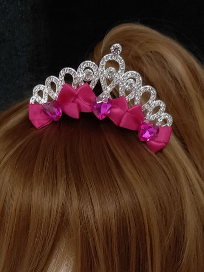 Pink/Purple/Rose Pink Heart Decorated Bowknot Details Rhinestone Crown