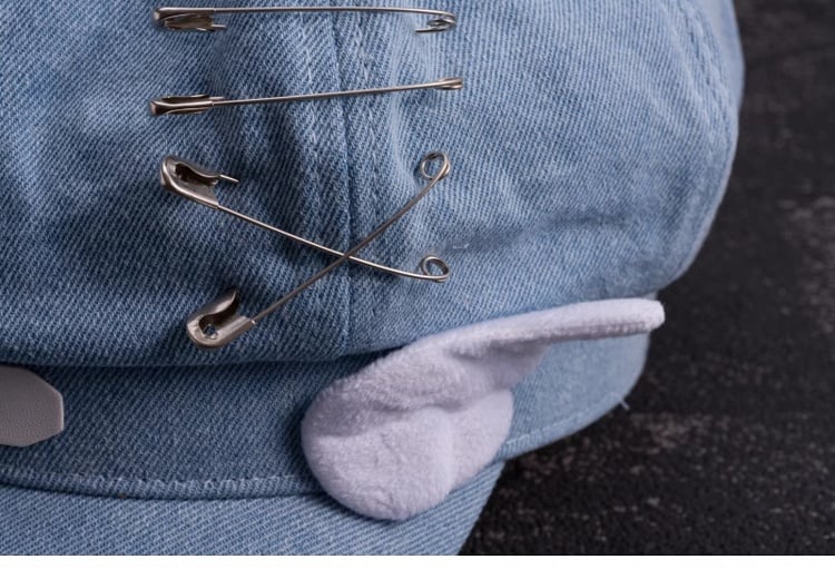 Handmade Heart Buckle and Wings Light Blue Denim Hat