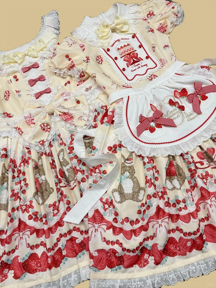 Red Strawberry Embroidery Bowknots Decorated Self-tie Apron