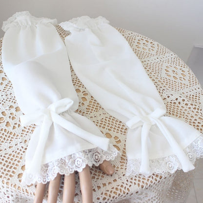 White Bowknot Details Lace Trim Sleeves