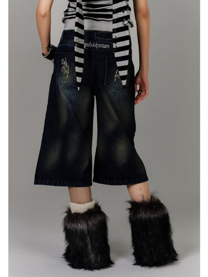 Blue Cross Print Faded Wash Glamorous Distressed Jeans with Buckle Belt