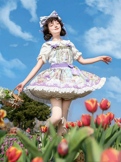 Cute Parrot and Grapes Print Sweet Lolita Overall Dress