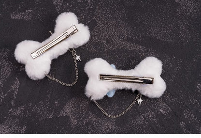2 Options Star Charm Handmade White Plush Bone Hairclip with Chain