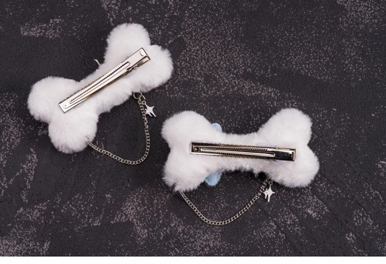 2 Options Star Charm Handmade White Plush Bone Hairclip with Chain