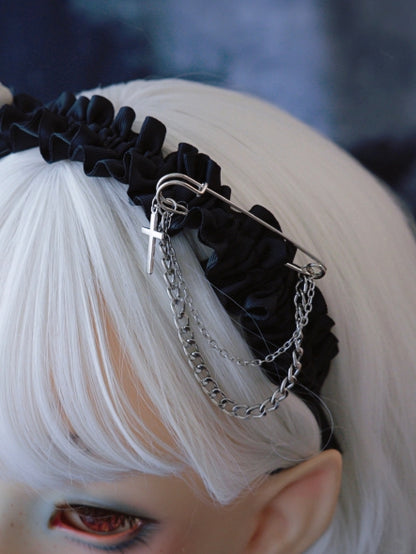 Black Ruffle Trim With Skull And Pins Design KC