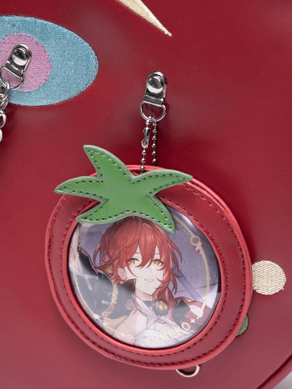 2-Way Red Juicy Tomato Backpack With Star Patches And Chain Accents