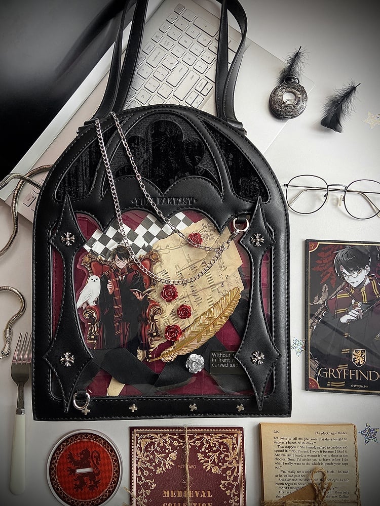 2 Ways Gothic Cage Shape Small Capacity Black & Red Ita Crossbody Bag - Dark Aesthetic