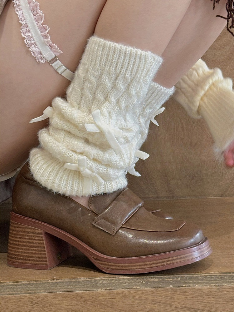 Milk White/Black/Apricot/Camel/Pink/Green Sweet Bowknot Leg Warmers