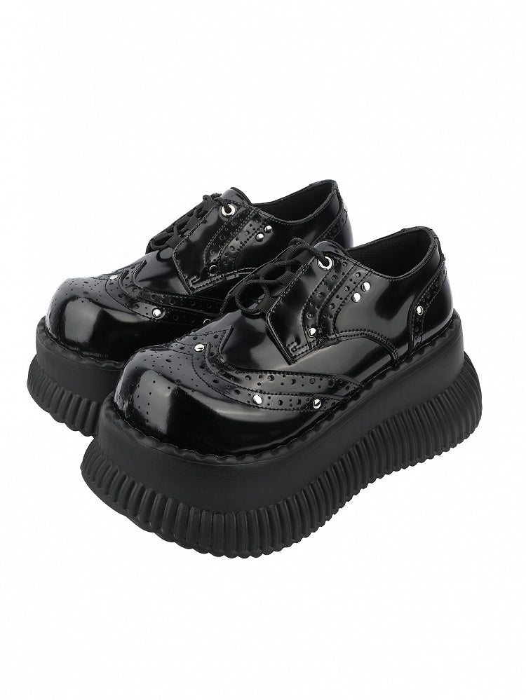 Black Bittersweet Platform Shoes - Studded Details & Lace-Up Design