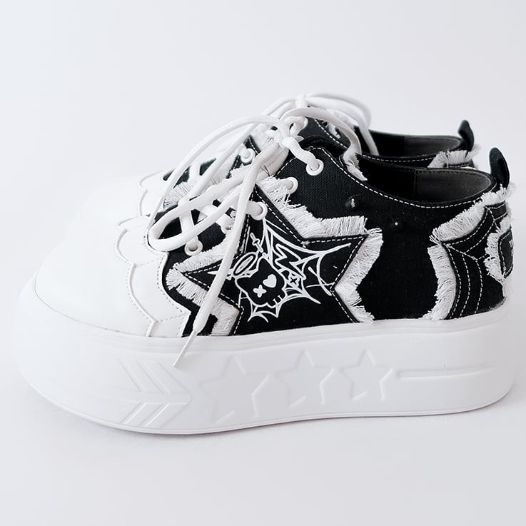 Black Y2K Star Applique Platform Sneakers