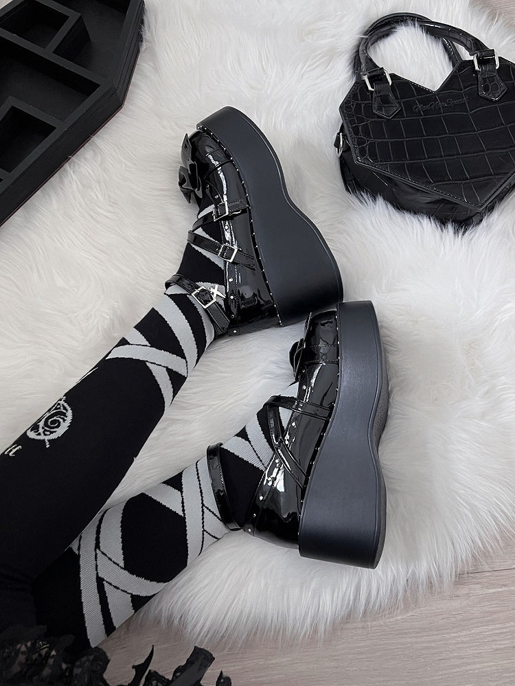 Demon Wings Punk Black Platforms Cross Details