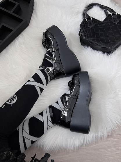 Demon Wings Punk Black Platforms Cross Details