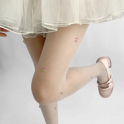 Beige Tulip Details Tights