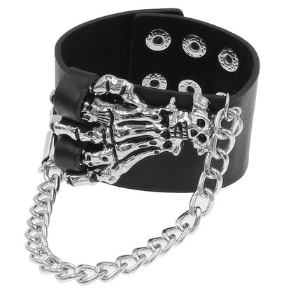 Black/White/Red Skeleton Design Punk Bracelet with Chain