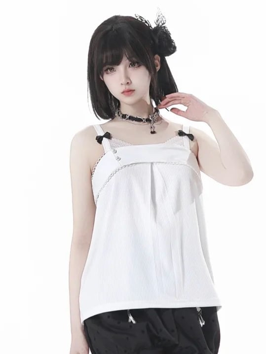 White Bowknot Details Cheongsam Style Knit Cami Top