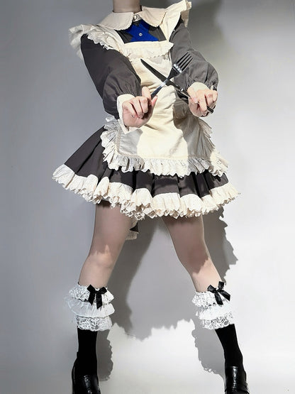 Beige Maid Lolita Flutter Shoulder Straps Apron