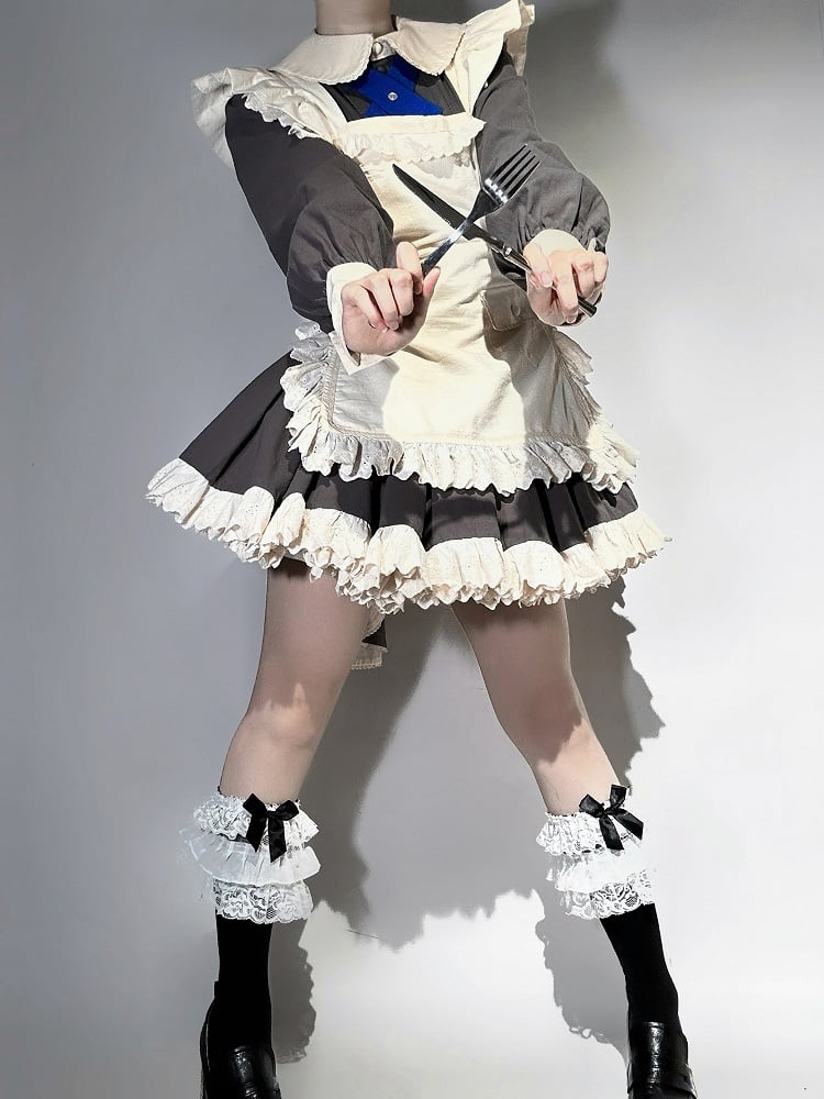 Maid Lolita Dark Gray Set - Shirt + Skirt + Corset Belt + Train
