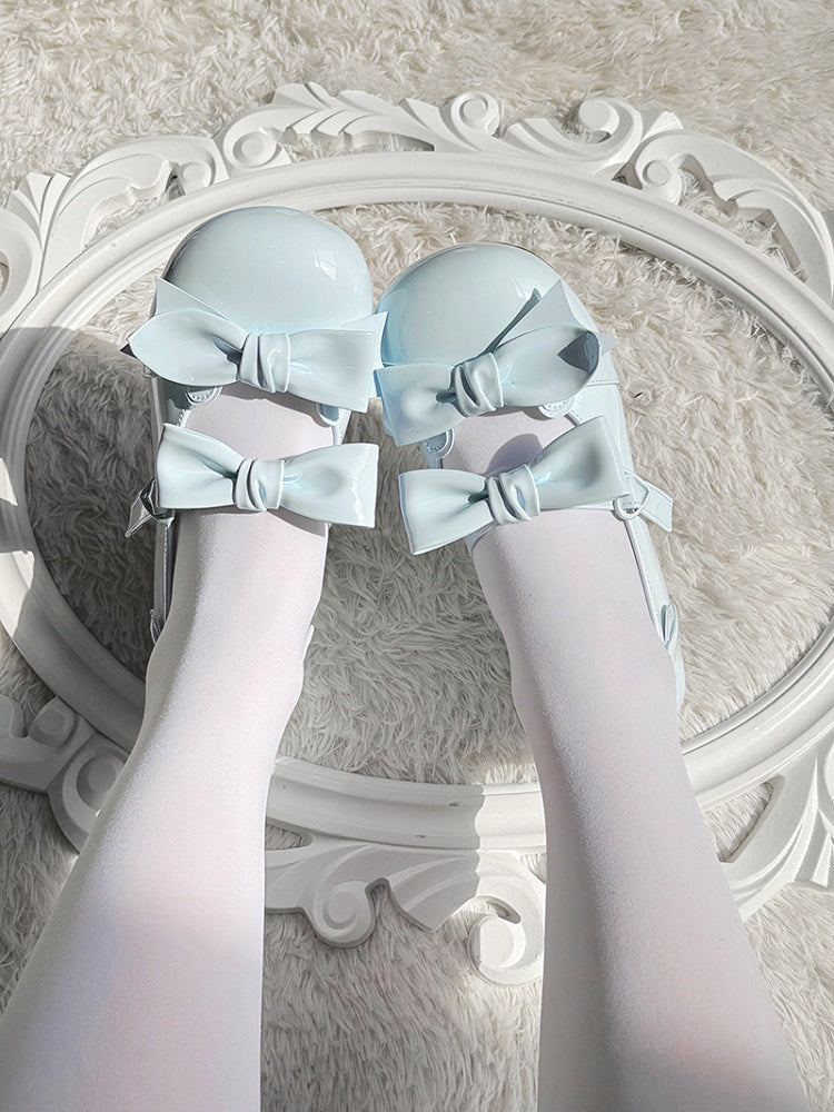 Blue Bow Accents Point Toe Sweet Lolita Block Heels