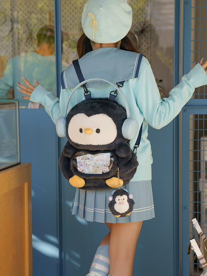 Dark Blue Cute Penguin-shaped Plush Backpack Middle/Large Size