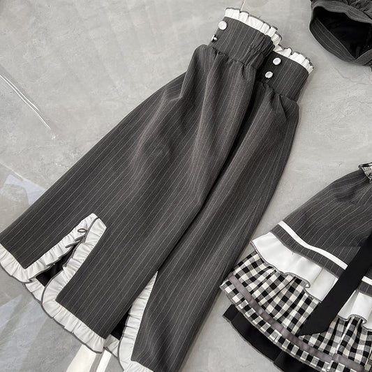 Dark Gray Striped Pattern Trumpet Sleeves