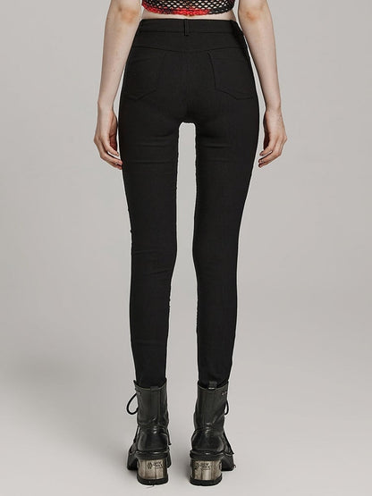 Black Punk Burnt Pattern Hollow Trousers