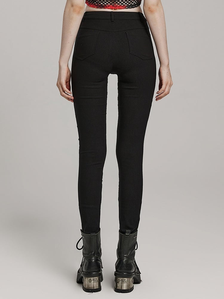 Black Punk Burnt Pattern Hollow Trousers