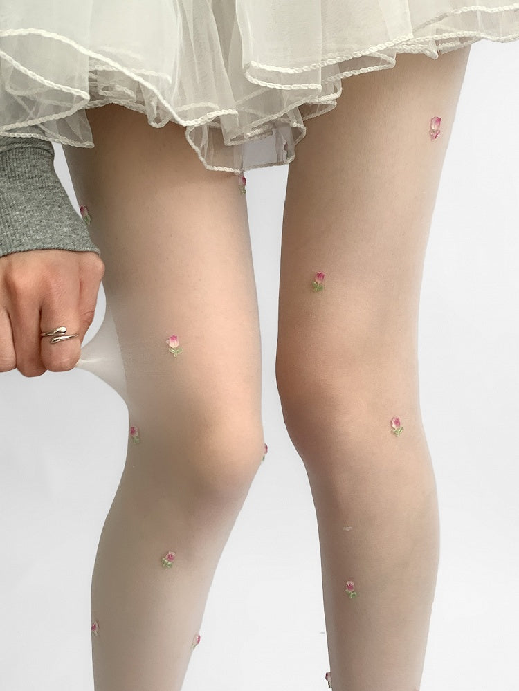 Beige Tulip Details Tights