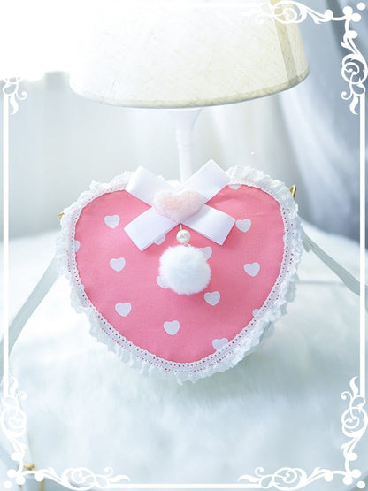 Pink Heart Pattern Beaded Decorated Plush Bunny Design Heart-shaped Crossbody Bag With Pompon
