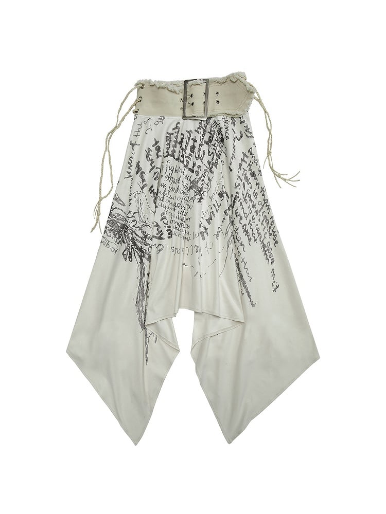 Lace-up Detail Letters Print Beige Buckle Strap Design Punk Rock Strapless Dress