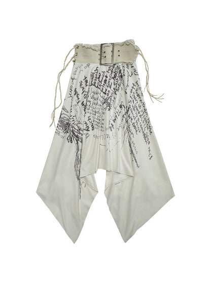 Lace-up Detail Letters Print Beige Buckle Strap Design Punk Rock Strapless Dress