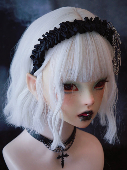 Black Ruffle Trim Decorated Pin With Cross Design KC