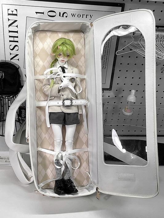 1/4 Scale BJD Doll Multi-Style Bag – White & Gold (Crossbody/Backpack/Tote)