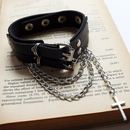 Black Cross And Chain Charm Arm Cuff