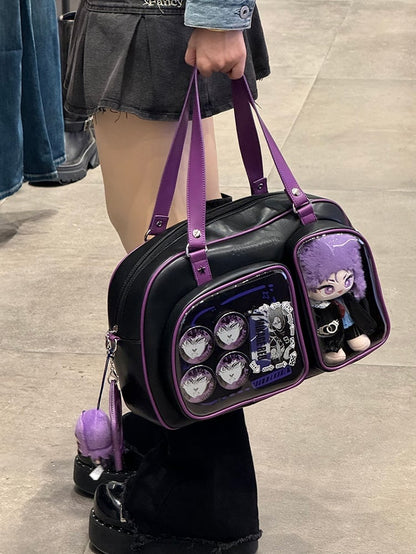 Black & Purple Contrast Trim Bread-shaped Ita Shoulder Bag