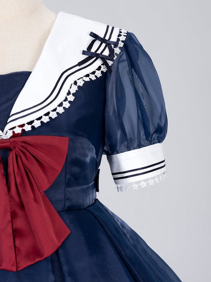 Navy Starry Sailor Lolita Dress with Red Bowtie