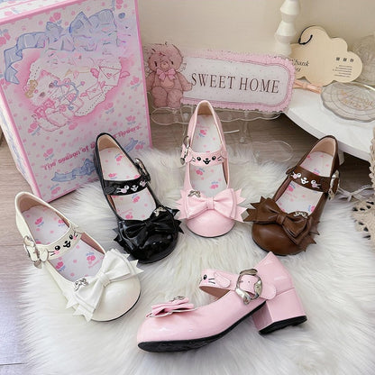 PU Pink Sweet Lolita Mary Janes - Mid-heel with Dog Theme & Puppy Buckle