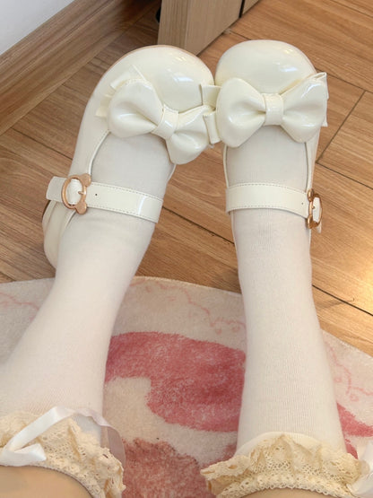 White Bow at Top Block Heels Sweet Lolita Shoes