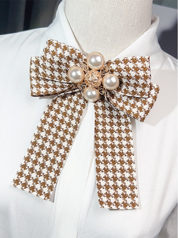 4 Options Beaded Decorated Houndstooth Pattern Bow Tie