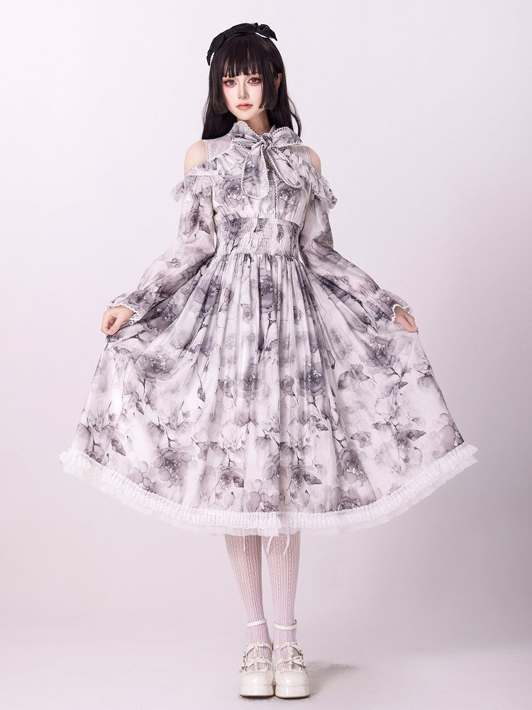 Jirai Kei Dress Work-Ready Elegant Floral Print Dress