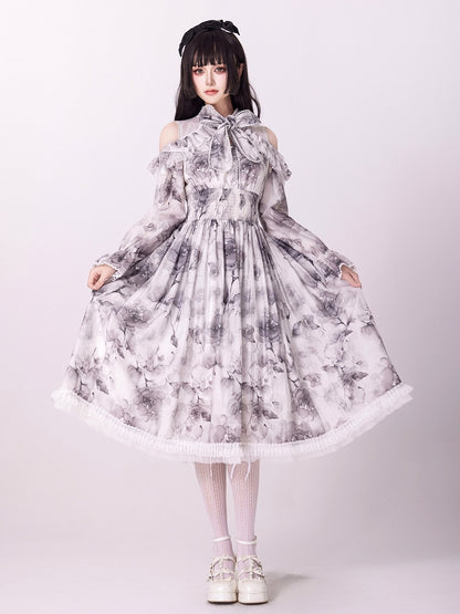 Jirai Kei Dress Work-Ready Elegant Floral Print Dress