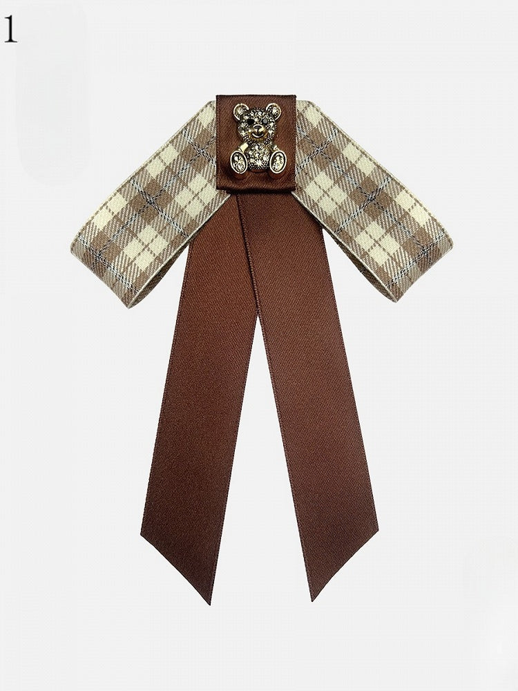 8 Options Preppy Style Rhinestone Decorated Bear Design Bow Tie