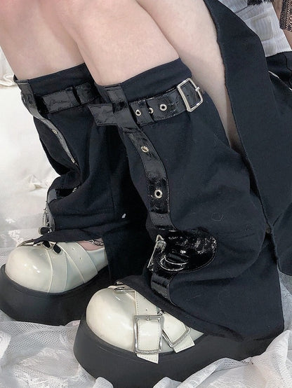 Black Punk Buckles Decorated Pin Details Leg Warmers