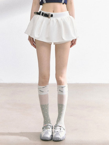 White/Navy Blue/Black/Gray Mini Skirt with Waist Belt