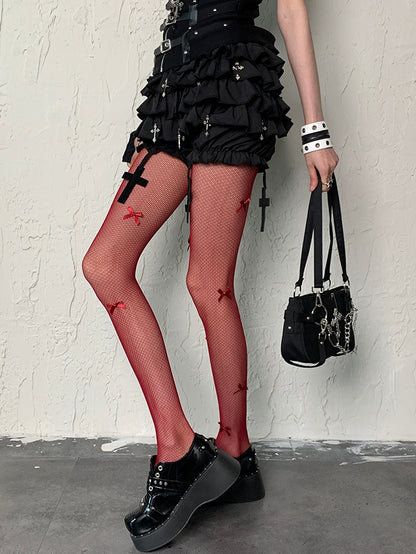 5 Color Options Wasteland Punk Bowknot Details Tights