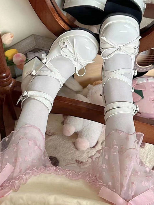 Bowknot at Top White High Block Heel Platform Mary Janes