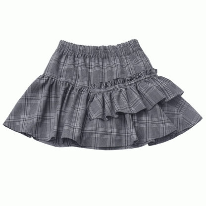 Gray Elastic Waist Tiered Plaid Skirt